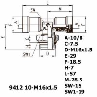 Фитинг тройник горизонтальный 9412 10-M16x1.5