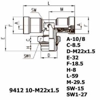 Фитинг тройник горизонтальный 9412 10-M22x1.5