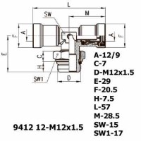 Фитинг тройник горизонтальный 9412 12-M12x1.5