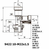 Фитинг тройник вертикальный 9422 10-M22x1.5