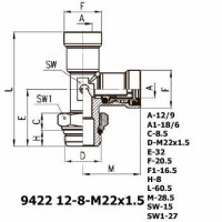 Фитинг тройник вертикальный 9422 12-8-M22x1.5