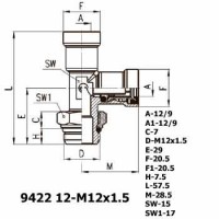 Фитинг тройник вертикальный 9422 12-M12x1.5