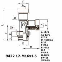Фитинг тройник вертикальный 9422 12-M16x1.5