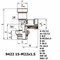 Фитинг тройник вертикальный 9422 15-M22x1.5