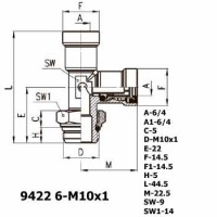 Фитинг тройник вертикальный 9422 6-M10x1