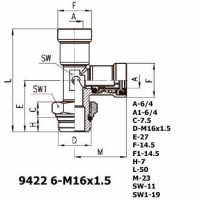 Фитинг тройник вертикальный 9422 6-M16x1.5