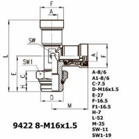 Фитинг тройник вертикальный 9422 8-M16x1.5