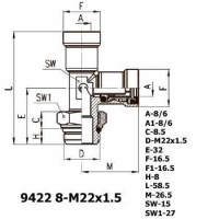 Фитинг тройник вертикальный 9422 8-M22x1.5