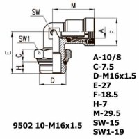 Фитинг угловой 9502 10-M16x1.5