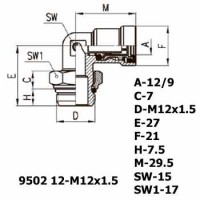 Фитинг угловой 9502 12-M12x1.5