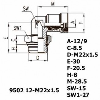 Фитинг угловой 9502 12-M22x1.5