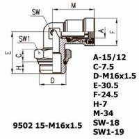 Фитинг угловой 9502 15-M16x1.5