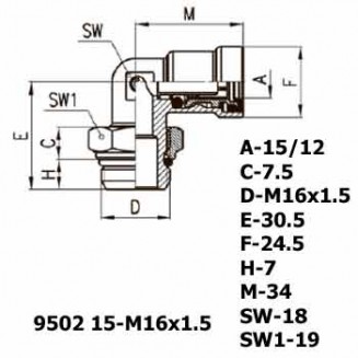 Фитинг угловой 9502 15-M16x1.5