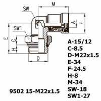 Фитинг угловой 9502 15-M22x1.5