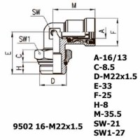 Фитинг угловой 9502 16-M22x1.5