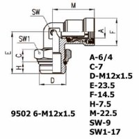 Фитинг угловой 9502 6-M12x1.5