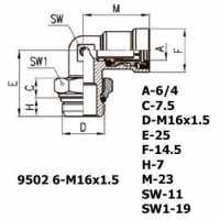 Фитинг угловой 9502 6-M16x1.5