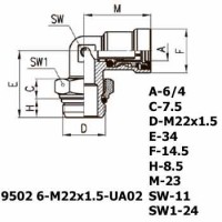 Фитинг угловой 9502 6-M22x1.5-UA02