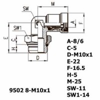 Фитинг угловой 9502 8-M10x1