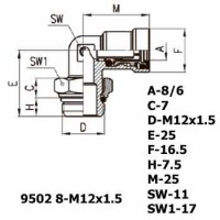 Фитинг угловой 9502 8-M12x1.5