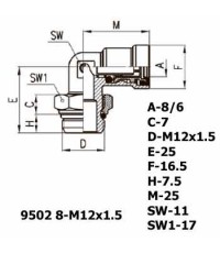 Фитинг угловой 9502 8-M12x1.5