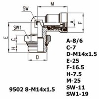 Фитинг угловой 9502 8-M14x1.5
