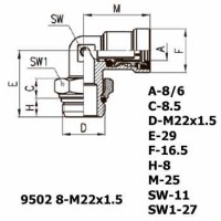 Фитинг угловой 9502 8-M22x1.5