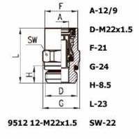 Фитинг прямой 9512 12-M22x1.5
