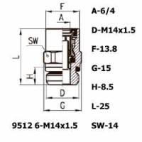 Фитинг прямой 9512 6-M14x1.5