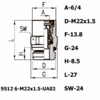 Фитинг прямой 9512 6-M22X1.5-UA02