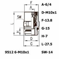 Фитинг прямой 9512 6-M10x1