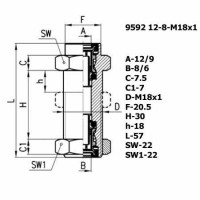 Фитинг переходник 9592 12-8-M18X1