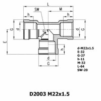Фитинг тройник D2003 M22x1.5