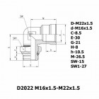 Цена на фитинг Фитинг угловой D2022 M16x1.5-M22x1.5 D2022 M16x1.5-M22x1.5