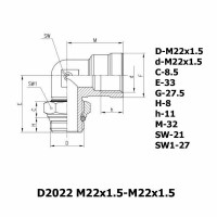 Фитинг угловой D2022 M22x1.5-M22x1.5