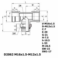 Фитинг тройник горизонтальный D2062 M16x1.5-M12x1.5