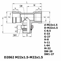 Фитинг тройник горизонтальный D2062 M22x1.5-M22x1.5