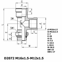 Фитинг тройник вертикальный D2072 M16x1.5-M12x1.5