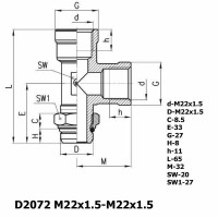 Фитинг тройник вертикальный D2072 M22x1.5-M22x1.5
