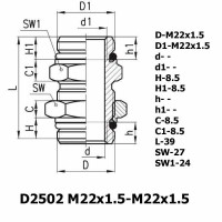 Фитинг переходник D2502 M22x1.5-M22x1.5