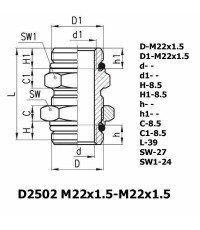 Фитинг переходник D2502 M22x1.5-M22x1.5