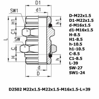 Фитинг переходник D2502 M22x1.5-M22x1.5M16x1.5-L=39