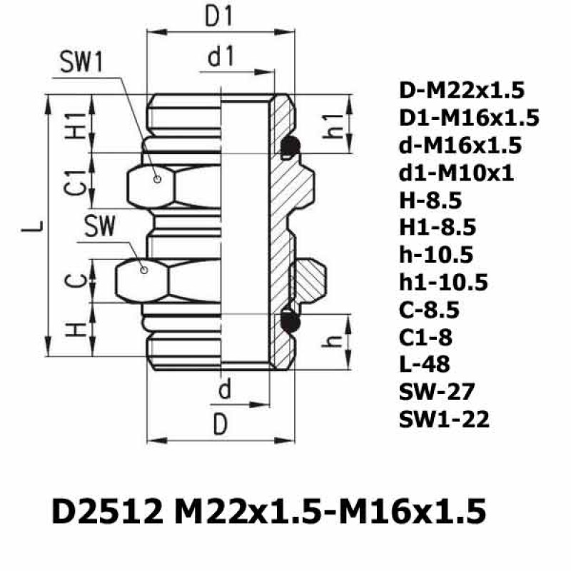 Фитинг прямой наружная резьба М22*1 5-M16*1 5 переходник (Камоцци)