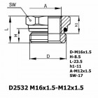 Цена на фитинг Фитинг D2532 M16x1.5-M12x1.5 D2532 M16x1.5-M12x1.5