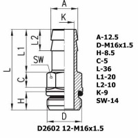 Фитинг переходник D2602 12-M16x1.5