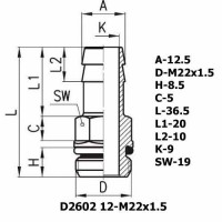 Фитинг переходник D2602 12-M22x1.5